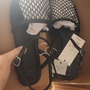 a new day Black Sandals with Mesh Design